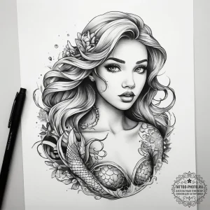 Tattoo sketch mermaid tattoo - эскиз тату (№1757741890_0, 13.09.2025 05:38) — tattoo-photo.ru