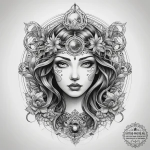 Tattoo sketch cosmic story, concept art for t... - эскиз тату (№1757742294_0, 13.09.2025 05:44) — tattoo-photo.ru