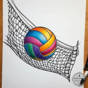 Tattoo sketch volleyball over a net, artistic... - эскиз тату (№1757746417_0, 13.09.2025 06:53) — tattoo-photo.ru