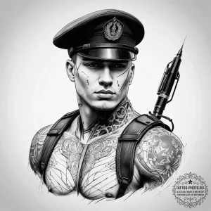 Tattoo sketch soldier with a pen, tattoo line... - эскиз тату (№1757747201_0, 13.09.2025 07:06) — tattoo-photo.ru