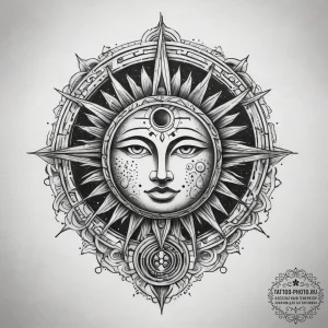 Tattoo sketch dazhbog, the sun god, with a so... - эскиз тату (№1757749373_0, 13.09.2025 07:42) — tattoo-photo.ru