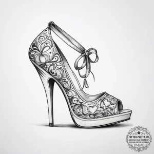 Tattoo sketch high heel with a heart - эскиз тату (№1757752724_0, 13.09.2025 08:38) — tattoo-photo.ru