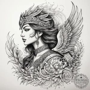 Tattoo sketch soldier with a phoenix, tattoo... - эскиз тату (№1757754112_0, 13.09.2025 09:01) — tattoo-photo.ru
