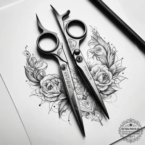 Tattoo sketch scissors with a quote - эскиз тату (№1757760809_0, 13.09.2025 10:53) — tattoo-photo.ru