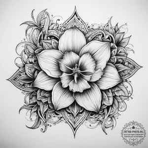 Tattoo sketch daffodil, tattoo line art, blac... - эскиз тату (№1757761193_0, 13.09.2025 10:59) — tattoo-photo.ru