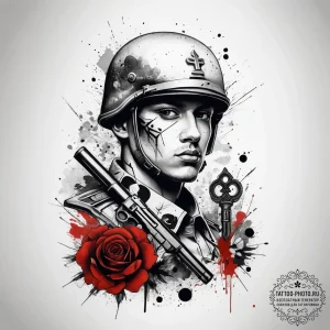 Tattoo sketch soldier with a key, tattoo line... - эскиз тату (№1757761822_0, 13.09.2025 11:10) — tattoo-photo.ru
