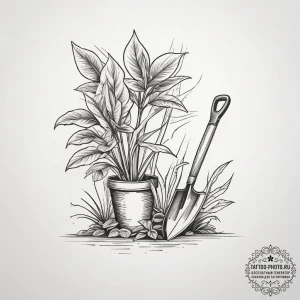 Tattoo sketch gardening a spade and a plant,... - эскиз тату (№1757762418_0, 13.09.2025 11:20) — tattoo-photo.ru