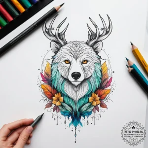 Tattoo sketch leshy, the forest spirit, with... - эскиз тату (№1757768399_0, 13.09.2025 12:59) — tattoo-photo.ru