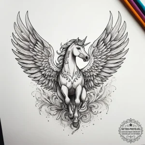 Tattoo sketch pegasus wings, tattoo line art,... - эскиз тату (№1757770369_0, 13.09.2025 13:32) — tattoo-photo.ru