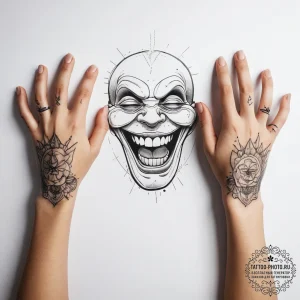 Tattoo sketch hands with a laugh - эскиз тату (№1757771147_0, 13.09.2025 13:45) — tattoo-photo.ru