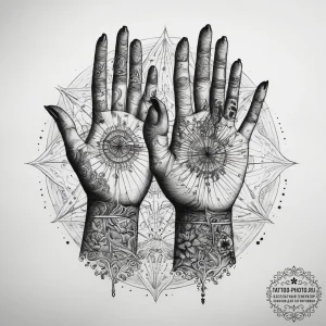 Tattoo sketch hands with a map, ink illustrat... - эскиз тату (№1757772308_0, 13.09.2025 14:05) — tattoo-photo.ru