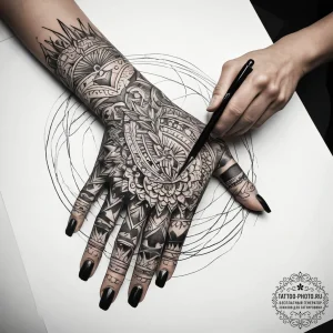 Tattoo sketch hands with a brush, tattoo draw... - эскиз тату (№1757772698_0, 13.09.2025 14:11) — tattoo-photo.ru