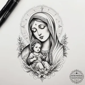 Tattoo sketch virgin mary with child, tattoo... - эскиз тату (№1757772893_0, 13.09.2025 14:14) — tattoo-photo.ru