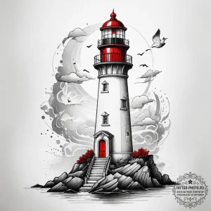 Tattoo sketch lighthouse, tattoo line art, on... - эскиз тату (№1757779004_0, 13.09.2025 15:56) — tattoo-photo.ru