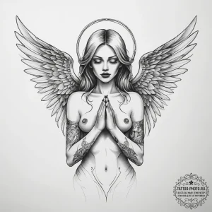 Tattoo sketch gothic ангел, artistic tattoo s... - эскиз тату (№1757780188_0, 13.09.2025 16:16) — tattoo-photo.ru