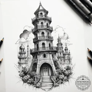 Tattoo sketch tower, tattoo flash sheet desig... - эскиз тату (№1757782763_0, 13.09.2025 16:59) — tattoo-photo.ru