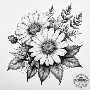 Tattoo sketch feverfew with a quote, artistic... - эскиз тату (№1757785910_0, 13.09.2025 17:51) — tattoo-photo.ru