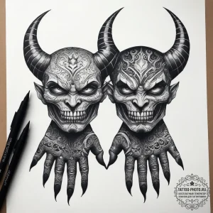Tattoo sketch hands with a demon, tattoo line... - эскиз тату (№1757787490_0, 13.09.2025 18:18) — tattoo-photo.ru