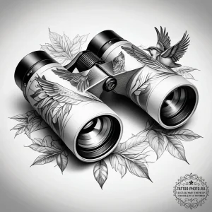Tattoo sketch binoculars with a bird, concept... - эскиз тату (№1757788857_0, 13.09.2025 18:40) — tattoo-photo.ru