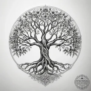 Tattoo sketch slavic tree of life with a bran... - эскиз тату (№1757789244_0, 13.09.2025 18:47) — tattoo-photo.ru