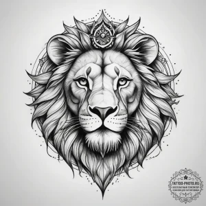 Tattoo sketch a lion with a sun - эскиз тату (№1757791629_0, 13.09.2025 19:27) — tattoo-photo.ru