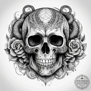 Tattoo sketch узор в виде черепа с змеей - эскиз тату (№1757793398_0, 13.09.2025 19:56) — tattoo-photo.ru