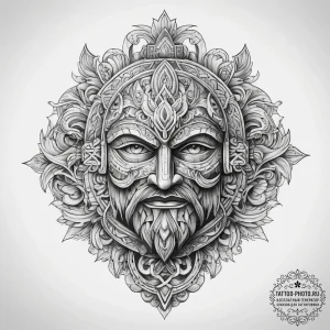 Tattoo sketch slavic wooden carving style - эскиз тату (№1757794563_0, 13.09.2025 20:16) — tattoo-photo.ru