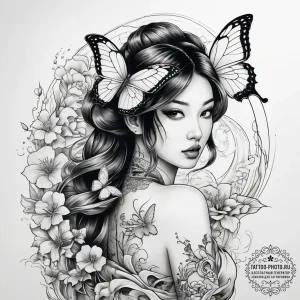 Tattoo sketch butterfly girl tattoo, tattoo d... - эскиз тату (№1757798549_0, 13.09.2025 21:22) — tattoo-photo.ru