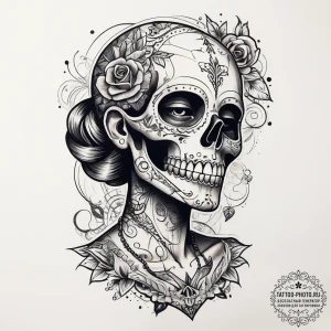 Tattoo sketch mannequin with a skull, concept... - эскиз тату (№1757799146_0, 13.09.2025 21:32) — tattoo-photo.ru