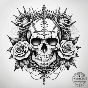 Tattoo sketch punk chains and spikes, tattoo... - эскиз тату (№1757799548_0, 13.09.2025 21:39) — tattoo-photo.ru