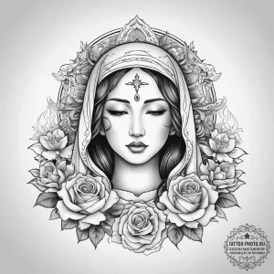 Tattoo sketch virgin mary and roses, tattoo d... - эскиз тату (№1757800142_0, 13.09.2025 21:49) — tattoo-photo.ru