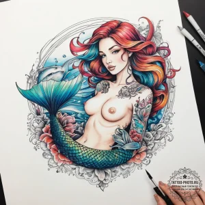 Tattoo sketch mermaid with a whale, artistic... - эскиз тату (№1757800533_0, 13.09.2025 21:55) — tattoo-photo.ru
