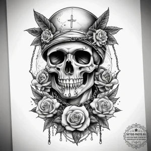 Tattoo sketch soldier with a chain, tattoo fl... - эскиз тату (№1757804308_0, 13.09.2025 22:58) — tattoo-photo.ru