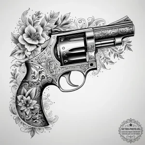 Tattoo sketch revolver, tattoo line art, mute... - эскиз тату (№1757805290_0, 13.09.2025 23:14) — tattoo-photo.ru