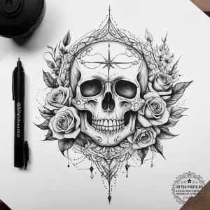 Tattoo sketch heartbeat with a flower, tattoo... - эскиз тату (№1757806677_0, 13.09.2025 23:37) — tattoo-photo.ru