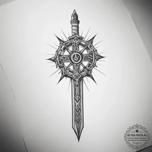 Tattoo sketch uruz rune with a sword, concept... - эскиз тату (№1757808646_0, 14.09.2025 00:10) — tattoo-photo.ru