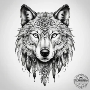 Tattoo sketch native american wolf totem - эскиз тату (№1757809631_0, 14.09.2025 00:27) — tattoo-photo.ru