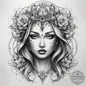 Tattoo sketch goddess tattoo, tattoo line art... - эскиз тату (№1757811399_0, 14.09.2025 00:56) — tattoo-photo.ru