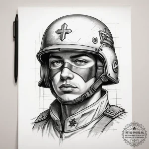 Tattoo sketch soldier with a paper, tattoo fl... - эскиз тату (№1757813983_0, 14.09.2025 01:39) — tattoo-photo.ru