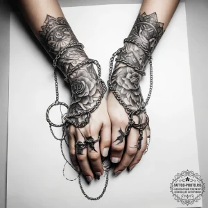 Tattoo sketch hands with a chain - эскиз тату (№1757815144_0, 14.09.2025 01:59) — tattoo-photo.ru