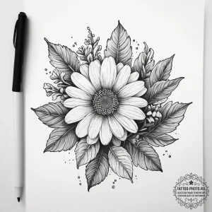Tattoo sketch feverfew with a quote, artistic... - эскиз тату (№1757817098_0, 14.09.2025 02:31) — tattoo-photo.ru