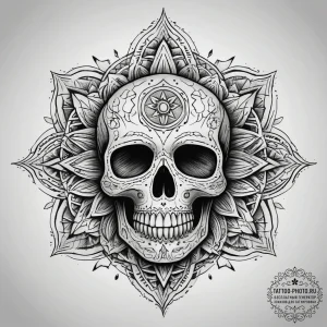 Tattoo sketch узор в виде черепа с солнцем, a... - эскиз тату (№1757817496_0, 14.09.2025 02:38) — tattoo-photo.ru