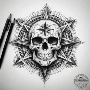 Tattoo sketch skull compass, tattoo sketch de... - эскиз тату (№1757820001_0, 14.09.2025 03:20) — tattoo-photo.ru
