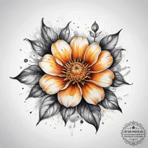 Tattoo sketch marigold flower, tattoo drawing... - эскиз тату (№1757820579_0, 14.09.2025 03:29) — tattoo-photo.ru