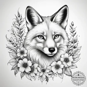 Tattoo sketch узор в виде лисы с цветами - эскиз тату (№1757826934_0, 14.09.2025 05:15) — tattoo-photo.ru