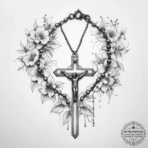 Tattoo sketch rosary beads and flowers - эскиз тату (№1757828478_0, 14.09.2025 05:41) — tattoo-photo.ru