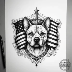 Tattoo sketch dog tags and a flag, artistic t... - эскиз тату (№1757828863_0, 14.09.2025 05:47) — tattoo-photo.ru