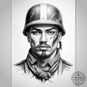Tattoo sketch soldier with a knot, ink illust... - эскиз тату (№1757833677_0, 14.09.2025 07:07) — tattoo-photo.ru