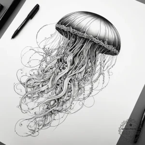 Tattoo sketch jellyfish, ink illustration for... - эскиз тату (№1757842581_0, 14.09.2025 09:36) — tattoo-photo.ru
