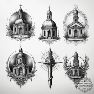 Tattoo sketch church domes, concept art for t... - эскиз тату (№1757843939_0, 14.09.2025 09:58) — tattoo-photo.ru